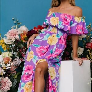 Baltic Born Strapless Floral Maxi Dress - Purple and Pink